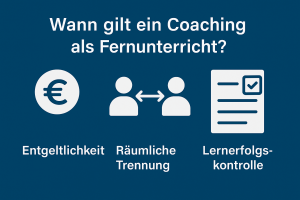 Drei Kriterien für zulassungspflichtigen Fernunterricht laut ZFU – Entgeltlichkeit, räumliche Trennung und Lernerfolgskontroll