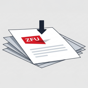 Download-Symbol mit Dokumenten und ZFU-Label zur Visualisierung von Checklisten-Downloads